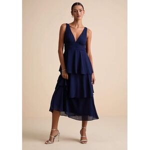Lulus Celebration Time Navy Blue Sleeveless Tiered Midi Dress Size XL